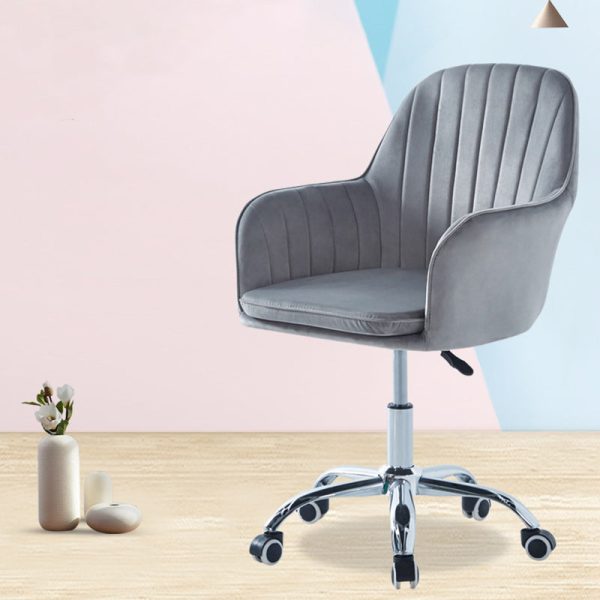 Modern Minimalist Velvet & Metal Square Desk Chair With Swivel & Height Adjustment For Home Office - Image 12