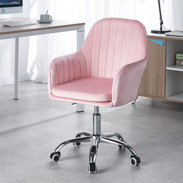 Modern Minimalist Velvet & Metal Square Desk Chair With Swivel & Height Adjustment For Home Office - Image 13