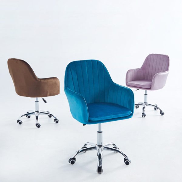 Modern Minimalist Velvet & Metal Square Desk Chair With Swivel & Height Adjustment For Home Office - Image 11