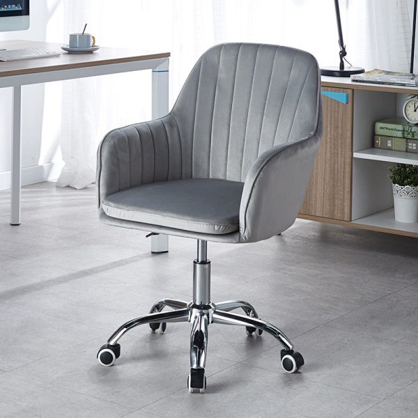 Modern Minimalist Velvet & Metal Square Desk Chair With Swivel & Height Adjustment For Home Office - Image 14