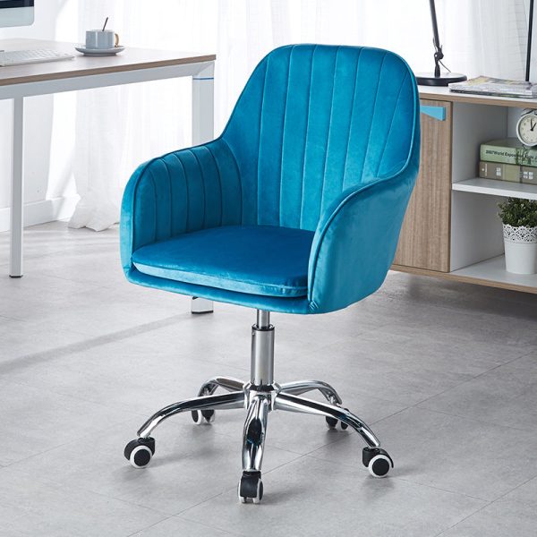 Modern Minimalist Velvet & Metal Square Desk Chair With Swivel & Height Adjustment For Home Office - Image 15