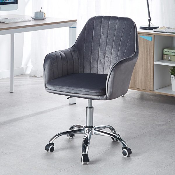 Modern Minimalist Velvet & Metal Square Desk Chair With Swivel & Height Adjustment For Home Office - Image 16