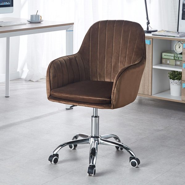 Modern Minimalist Velvet & Metal Square Desk Chair With Swivel & Height Adjustment For Home Office - Image 18