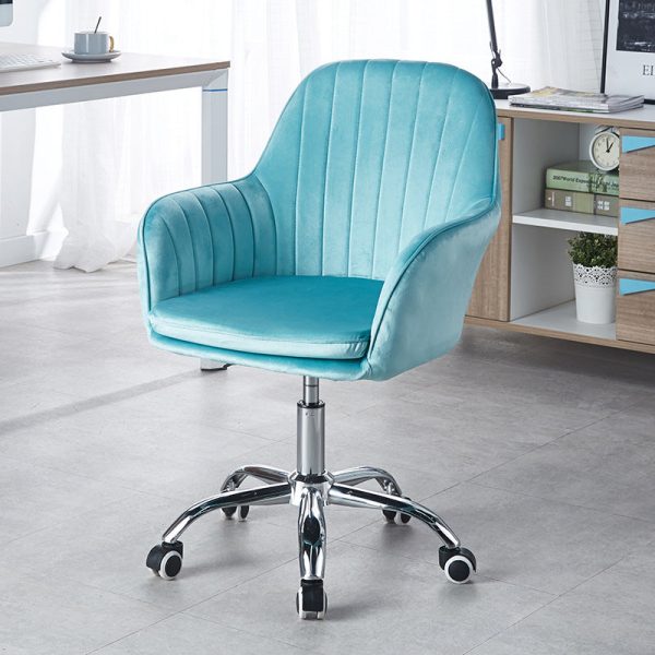 Modern Minimalist Velvet & Metal Square Desk Chair With Swivel & Height Adjustment For Home Office - Image 17