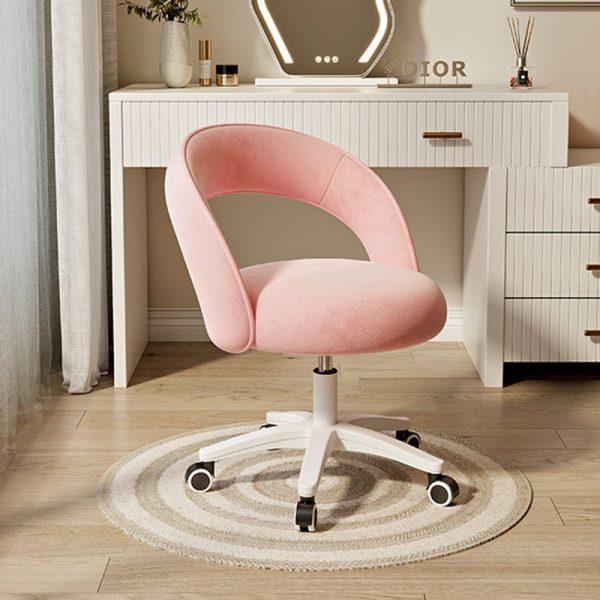 Contemporary Nordic Velvet & Nylon Curved Round Vanity Stool With Swivel & Adjustable Height For Bedroom & Living Room - Image 16