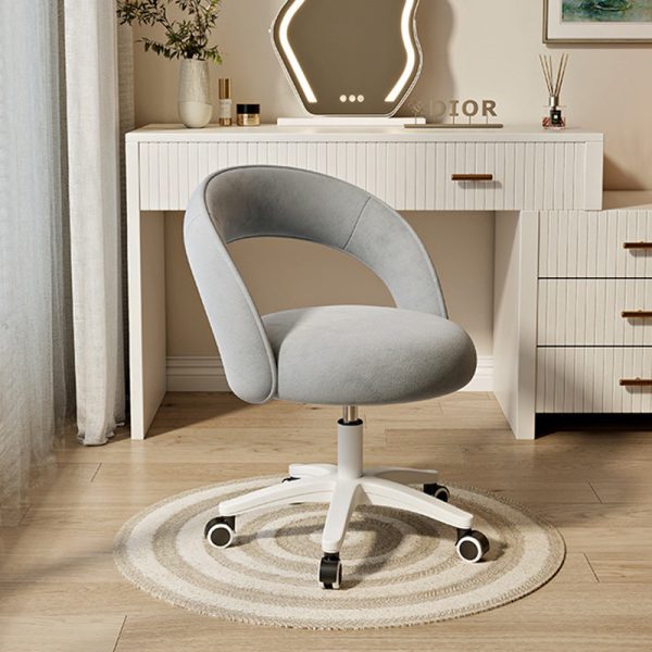 Contemporary Nordic Velvet & Nylon Curved Round Vanity Stool With Swivel & Adjustable Height For Bedroom & Living Room - Image 17