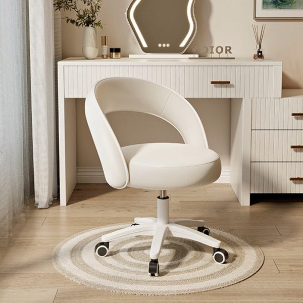 Contemporary Nordic Velvet & Nylon Curved Round Vanity Stool With Swivel & Adjustable Height For Bedroom & Living Room - Image 18