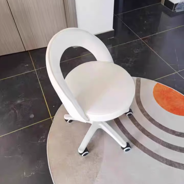 Contemporary Nordic Velvet & Nylon Curved Round Vanity Stool With Swivel & Adjustable Height For Bedroom & Living Room - Image 19