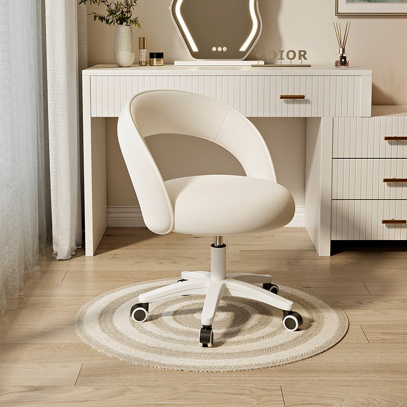 DFM-Chair-BM01711-3.jpg Contemporary Nordic Velvet & Nylon Curved Round Vanity Stool With Swivel & Adjustable Height For Bedroom & Living Room - Image 1