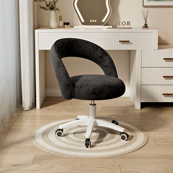 Contemporary Nordic Velvet & Nylon Curved Round Vanity Stool With Swivel & Adjustable Height For Bedroom & Living Room - Image 11