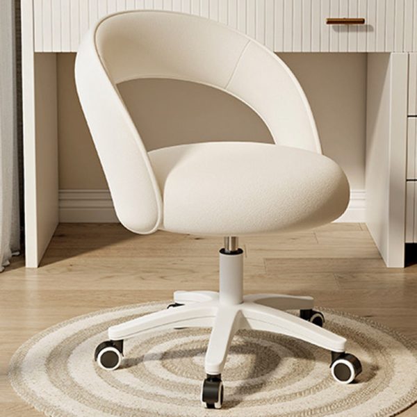 Contemporary Nordic Velvet & Nylon Curved Round Vanity Stool With Swivel & Adjustable Height For Bedroom & Living Room - Image 10