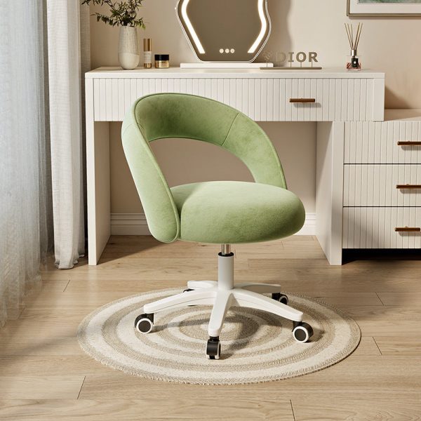 Contemporary Nordic Velvet & Nylon Curved Round Vanity Stool With Swivel & Adjustable Height For Bedroom & Living Room - Image 2