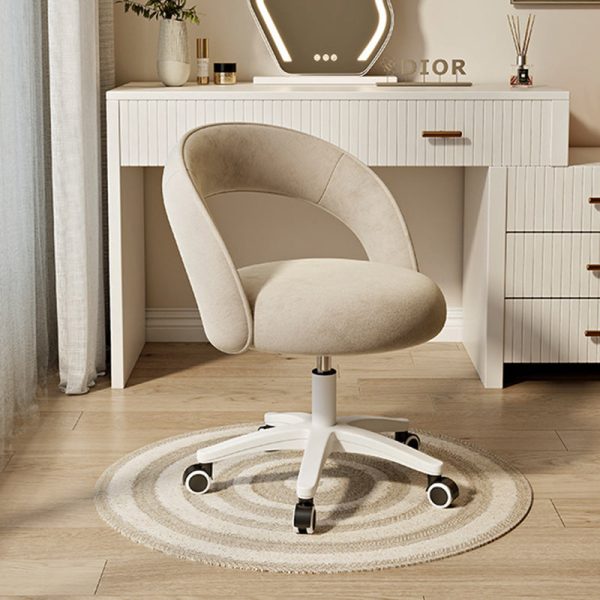 Contemporary Nordic Velvet & Nylon Curved Round Vanity Stool With Swivel & Adjustable Height For Bedroom & Living Room - Image 15