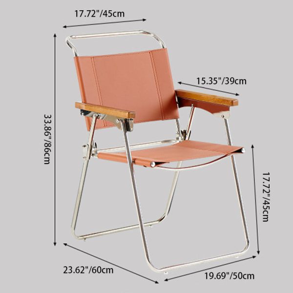 Contemporary Nordic Saddle Leather & Stainless Steel Square Dining Chair With Foldable Design For Bedroom & Living Room - Image 4