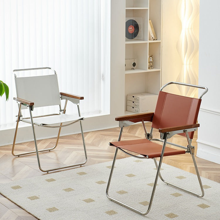 DFM-Chair-BM01724-1.jpg Contemporary Nordic Saddle Leather & Stainless Steel Square Dining Chair With Foldable Design For Bedroom & Living Room - Image 1