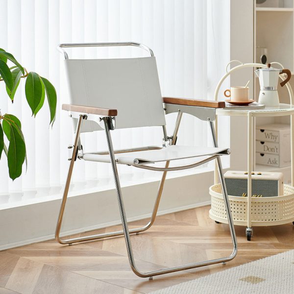 Contemporary Nordic Saddle Leather & Stainless Steel Square Dining Chair With Foldable Design For Bedroom & Living Room - Image 22