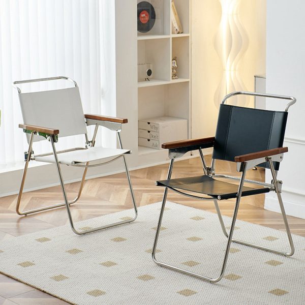 Contemporary Nordic Saddle Leather & Stainless Steel Square Dining Chair With Foldable Design For Bedroom & Living Room - Image 23