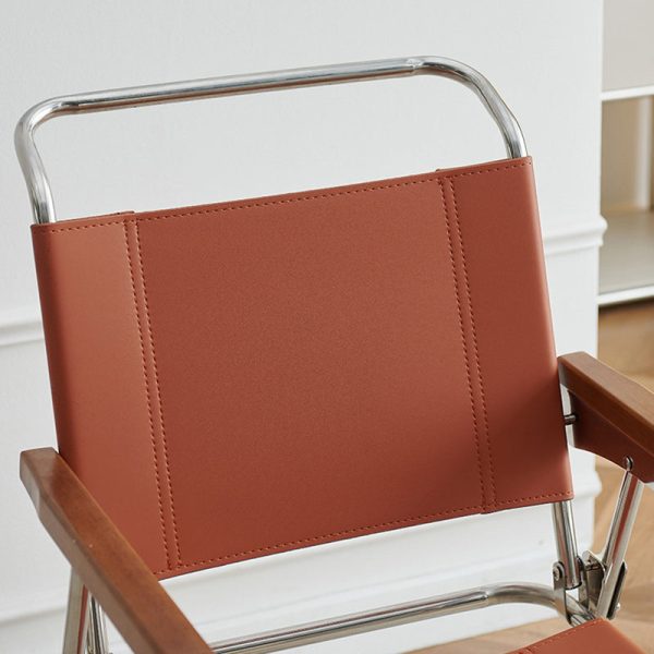 Contemporary Nordic Saddle Leather & Stainless Steel Square Dining Chair With Foldable Design For Bedroom & Living Room - Image 7