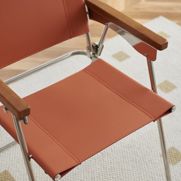 Contemporary Nordic Saddle Leather & Stainless Steel Square Dining Chair With Foldable Design For Bedroom & Living Room - Image 5