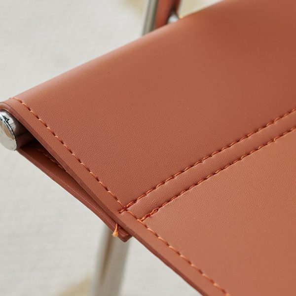 Contemporary Nordic Saddle Leather & Stainless Steel Square Dining Chair With Foldable Design For Bedroom & Living Room - Image 6