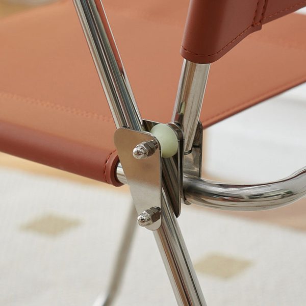 Contemporary Nordic Saddle Leather & Stainless Steel Square Dining Chair With Foldable Design For Bedroom & Living Room - Image 8