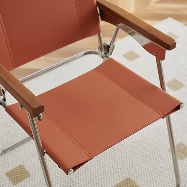 Contemporary Nordic Saddle Leather & Stainless Steel Square Dining Chair With Foldable Design For Bedroom & Living Room - Image 13