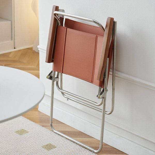 Contemporary Nordic Saddle Leather & Stainless Steel Square Dining Chair With Foldable Design For Bedroom & Living Room - Image 11