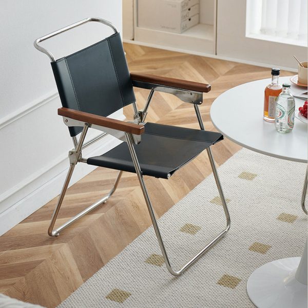 Contemporary Nordic Saddle Leather & Stainless Steel Square Dining Chair With Foldable Design For Bedroom & Living Room - Image 17