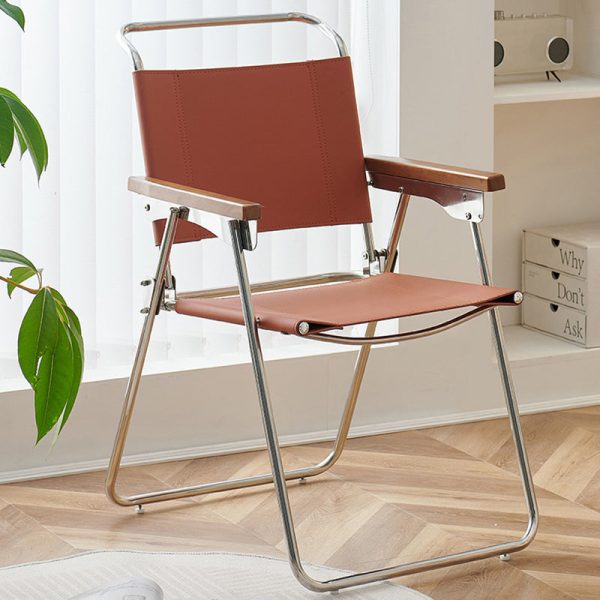 Contemporary Nordic Saddle Leather & Stainless Steel Square Dining Chair With Foldable Design For Bedroom & Living Room - Image 19