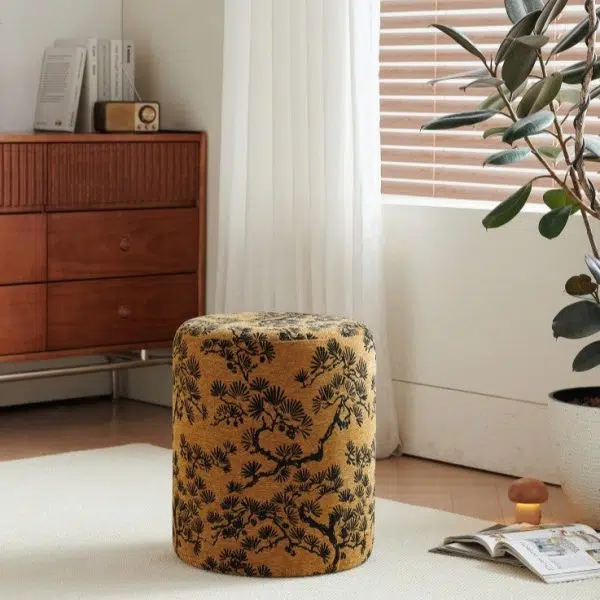 Contemporary Creative Fabric & Wood Cylindrical Low Stool For Bedroom & Living Room - Image 7