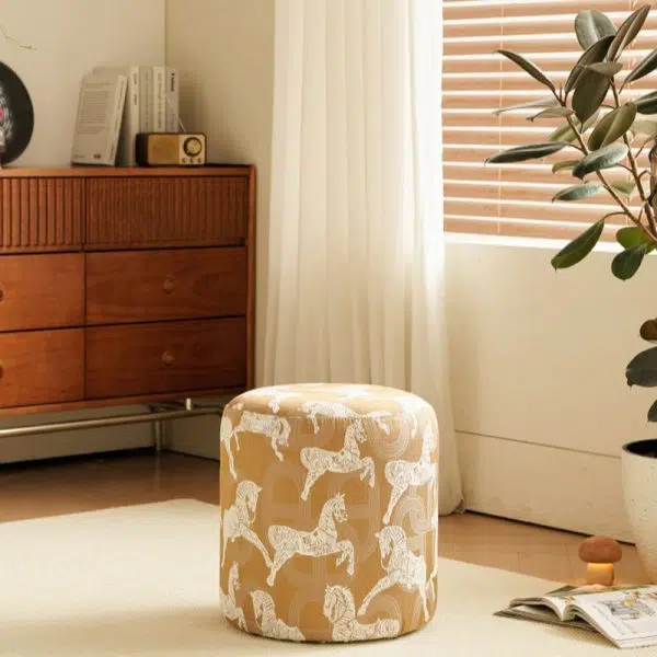 Contemporary Creative Fabric & Wood Cylindrical Low Stool For Bedroom & Living Room