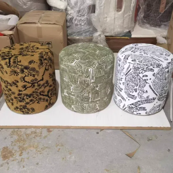 Contemporary Creative Fabric & Wood Cylindrical Low Stool For Bedroom & Living Room - Image 8