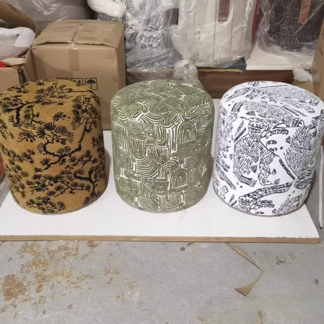 DFM-Chair-BM01731-2.png Contemporary Creative Fabric & Wood Cylindrical Low Stool For Bedroom & Living Room - Image 8