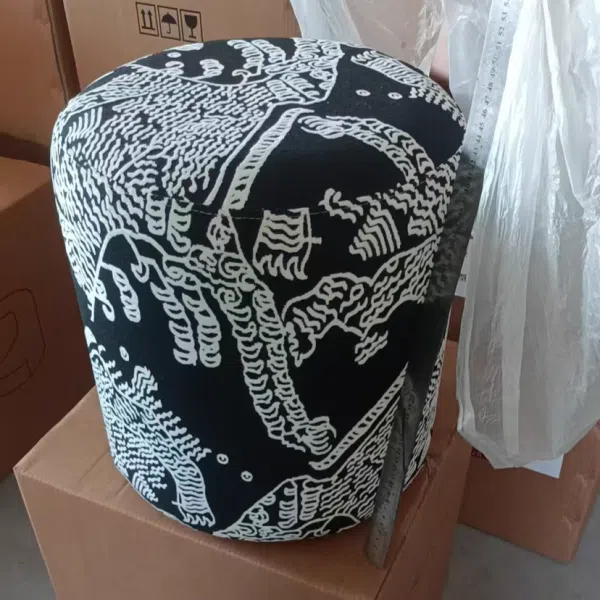 Contemporary Creative Fabric & Wood Cylindrical Low Stool For Bedroom & Living Room - Image 9