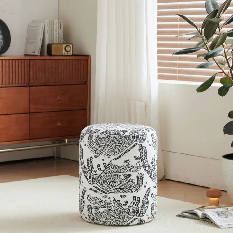 DFM-Chair-BM01731-3.jpg Contemporary Creative Fabric & Wood Cylindrical Low Stool For Bedroom & Living Room - Image 2