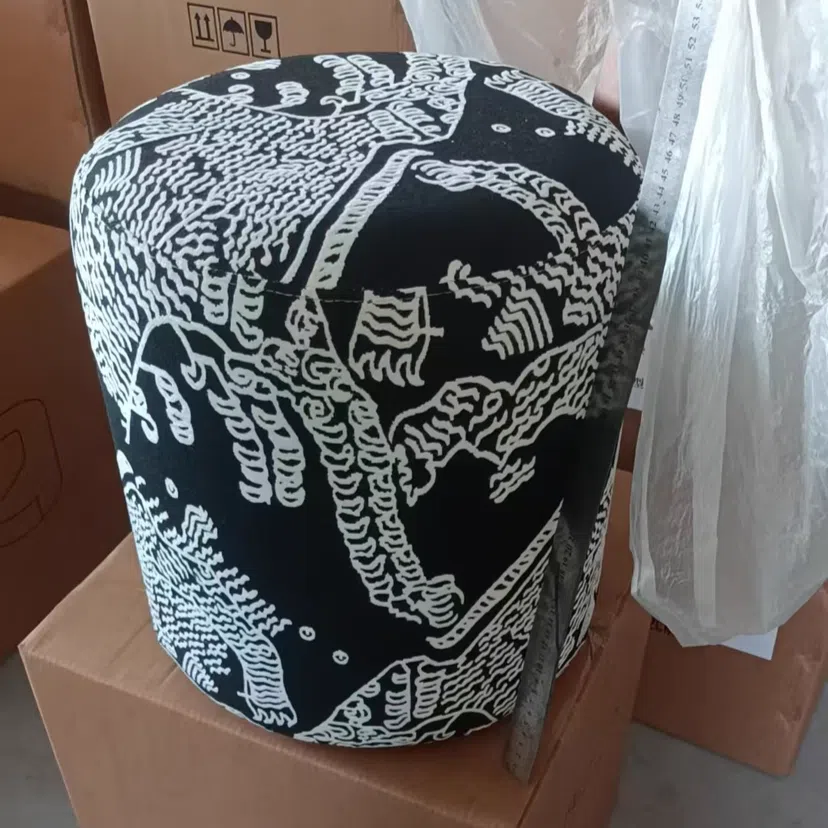 DFM-Chair-BM01731-3.png Contemporary Creative Fabric & Wood Cylindrical Low Stool For Bedroom & Living Room - Image 9