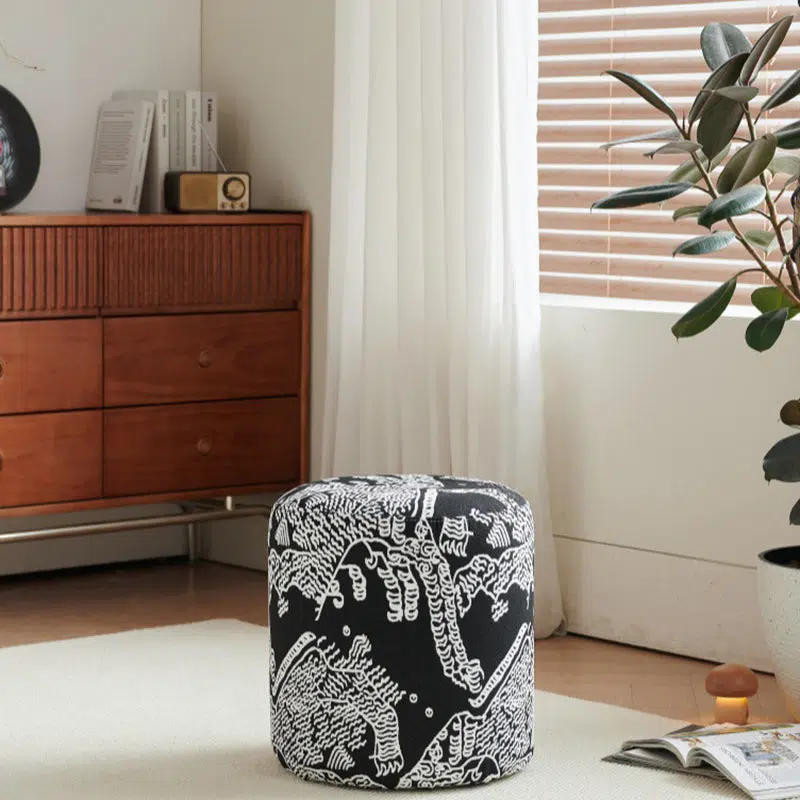 DFM-Chair-BM01731-4.jpg Contemporary Creative Fabric & Wood Cylindrical Low Stool For Bedroom & Living Room - Image 3