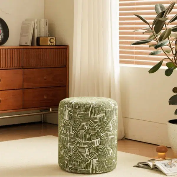 Contemporary Creative Fabric & Wood Cylindrical Low Stool For Bedroom & Living Room - Image 5