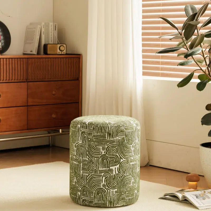 DFM-Chair-BM01731-5.jpg Contemporary Creative Fabric & Wood Cylindrical Low Stool For Bedroom & Living Room - Image 5