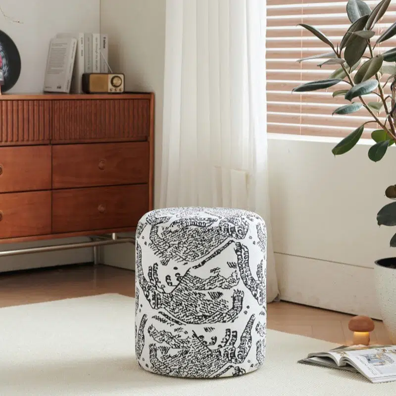 DFM-Chair-BM01731-8.jpg Contemporary Creative Fabric & Wood Cylindrical Low Stool For Bedroom & Living Room - Image 6