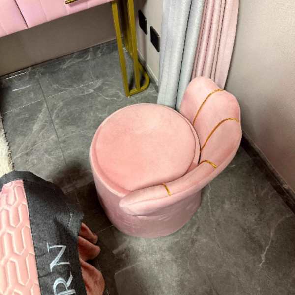 Contemporary Nordic Velvet & Wood Petal-Shaped Round Vanity Stool With 1-Storage For Bedroom & Living Room - Image 14