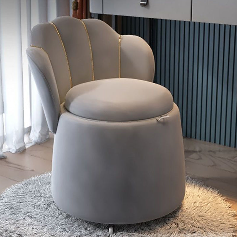 DFM-Chair-BM01733-1.jpg Contemporary Nordic Velvet & Wood Petal-Shaped Round Vanity Stool With 1-Storage For Bedroom & Living Room - Image 1