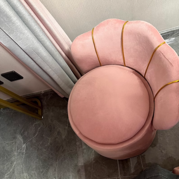 Contemporary Nordic Velvet & Wood Petal-Shaped Round Vanity Stool With 1-Storage For Bedroom & Living Room - Image 15