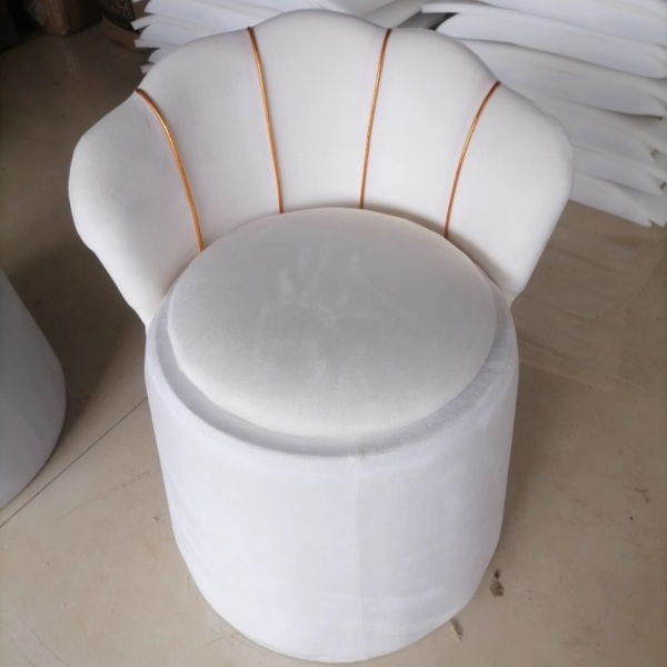 Contemporary Nordic Velvet & Wood Petal-Shaped Round Vanity Stool With 1-Storage For Bedroom & Living Room - Image 16