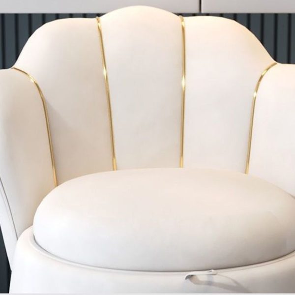 Contemporary Nordic Velvet & Wood Petal-Shaped Round Vanity Stool With 1-Storage For Bedroom & Living Room - Image 5