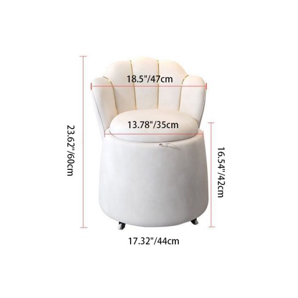 Contemporary Nordic Velvet & Wood Petal-Shaped Round Vanity Stool With 1-Storage For Bedroom & Living Room - Image 4