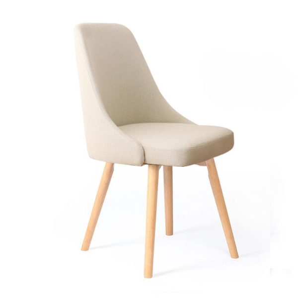 Contemporary Nordic Wood & Cotton Linen Curved Dining Chair For Bedroom, Living Room & Dining Room - Image 7