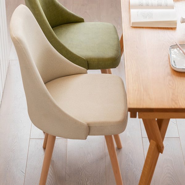 Contemporary Nordic Wood & Cotton Linen Curved Dining Chair For Bedroom, Living Room & Dining Room - Image 3
