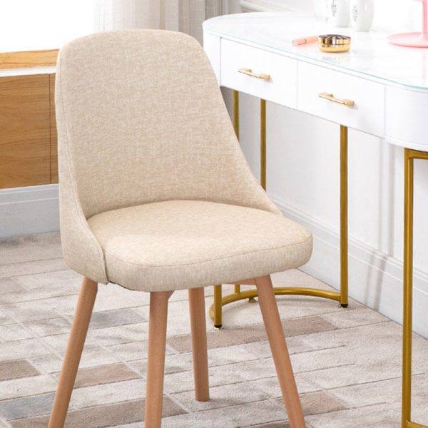 Contemporary Nordic Wood & Cotton Linen Curved Dining Chair For Bedroom, Living Room & Dining Room - Image 15