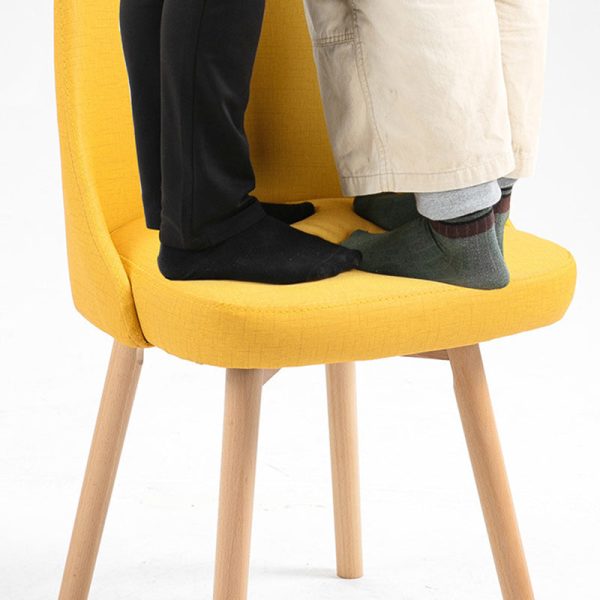 Contemporary Nordic Wood & Cotton Linen Curved Dining Chair For Bedroom, Living Room & Dining Room - Image 6